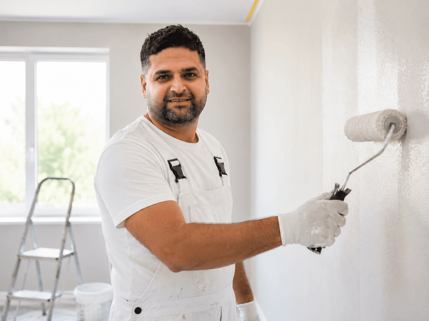 Professional painter working on an interior wall